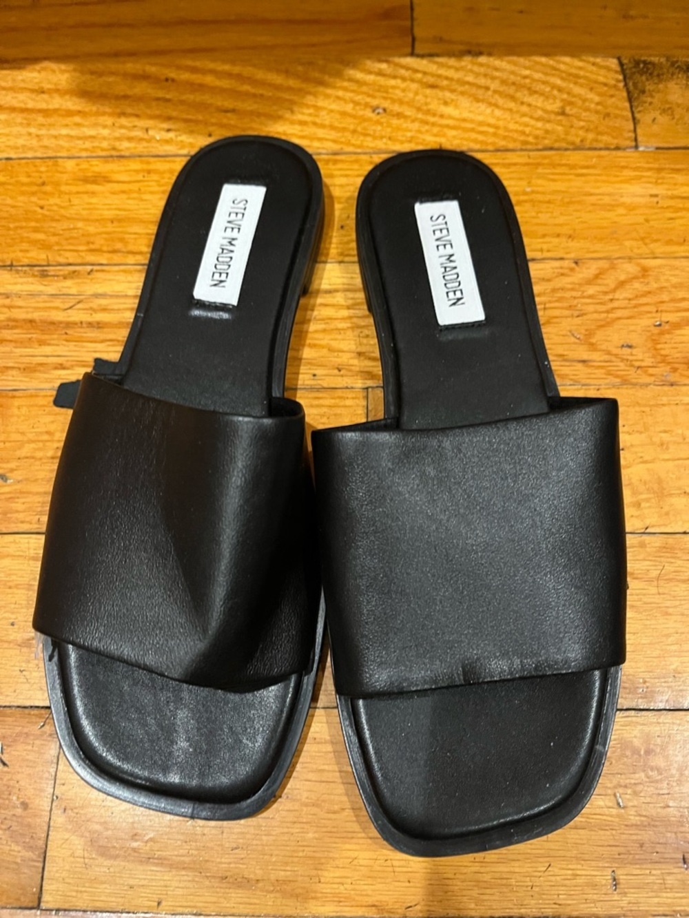 Steve Madden Black Wide-Band Slide Sandals